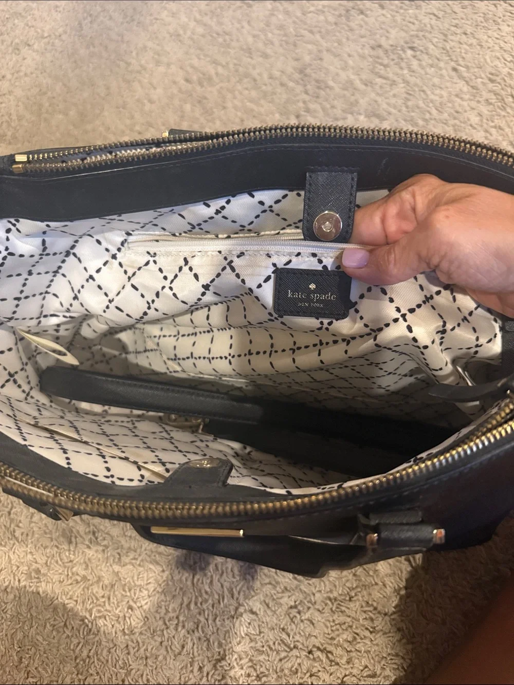 kate spade black saffiano leather tote with gold hardware